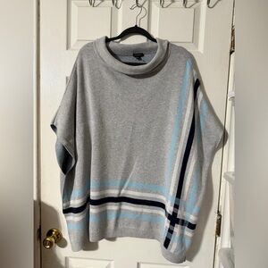 Talbots Gray and Blue Striped Turtleneck Sweater